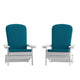 White/Teal |#| Indoor/Outdoor White Folding Adirondack Chairs with Teal Cushions - Set of 2