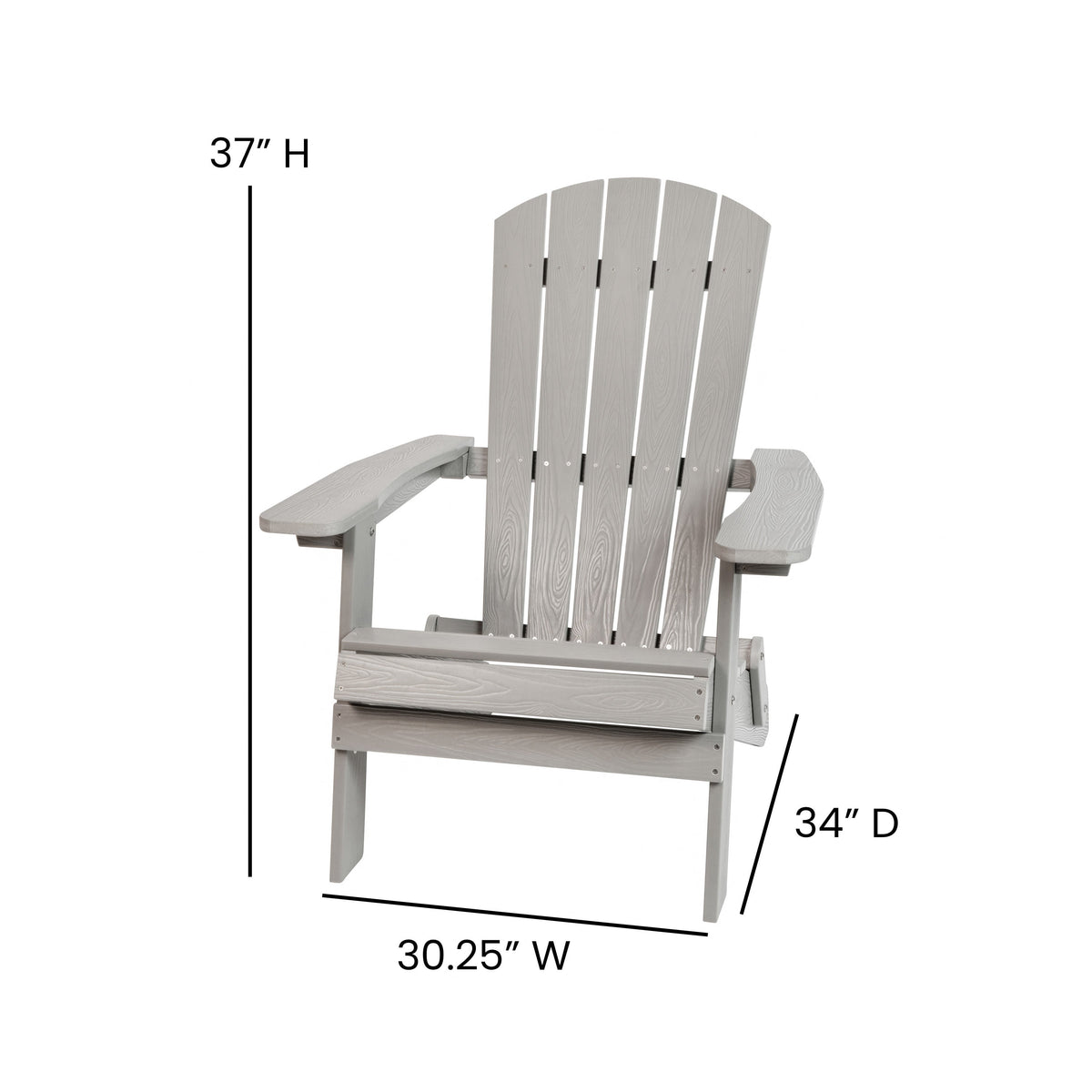 Gray |#| Indoor/Outdoor Gray Folding Adirondack Chairs with Gray Cushions - Set of 2