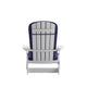 White/Blue |#| Indoor/Outdoor White Folding Adirondack Chairs with Blue Cushions - Set of 2