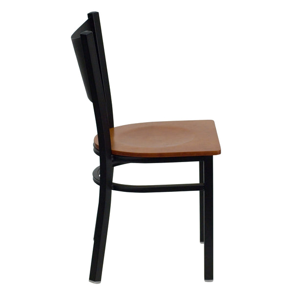 Cherry Wood Seat/Black Metal Frame |#| Black Coffee Back Metal Restaurant Chair with Cherry Wood Seat