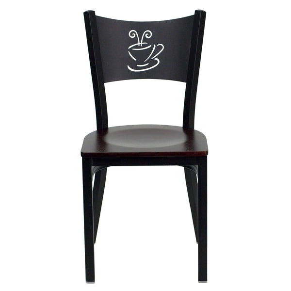 Mahogany Wood Seat/Black Metal Frame |#| Black Coffee Back Metal Restaurant Chair with Mahogany Wood Seat