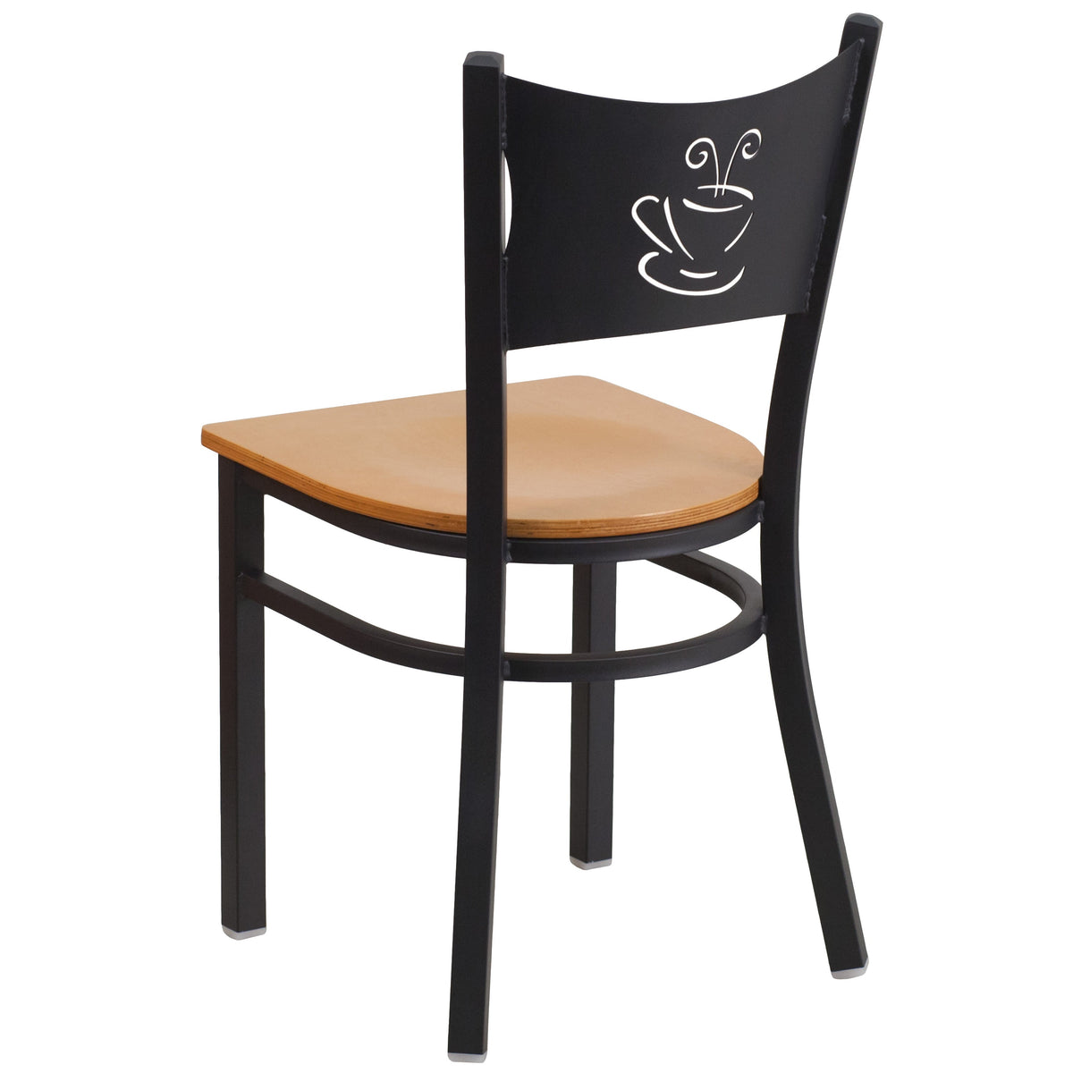 Natural Wood Seat/Black Metal Frame |#| Black Coffee Back Metal Restaurant Chair with Natural Wood Seat