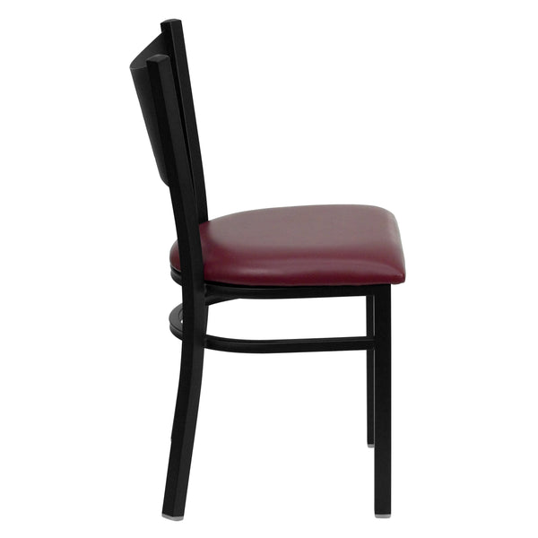 Burgundy Vinyl Seat/Black Metal Frame |#| Black Coffee Back Metal Restaurant Chair with Burgundy Vinyl Foam Padded Seat