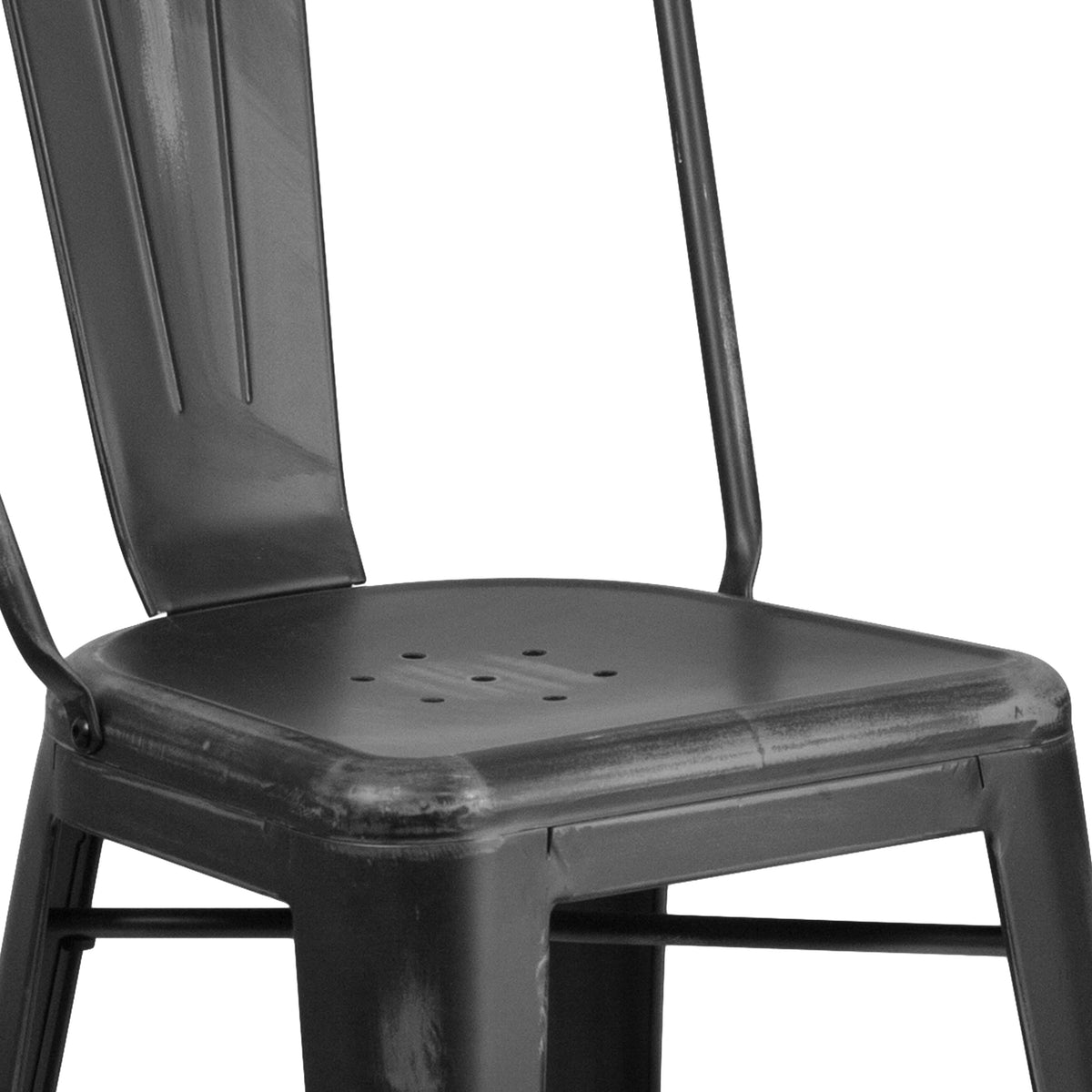 Black |#| 24inch High Distressed Black Metal Indoor-Outdoor Counter Height Stool with Back