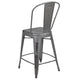 Silver Gray |#| 24inchH Distressed Silver Gray Metal Indoor-Outdoor Counter Dining Stool with Back