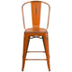 Orange |#| 24inch High Distressed Orange Metal Indoor-Outdoor Counter Height Stool with Back