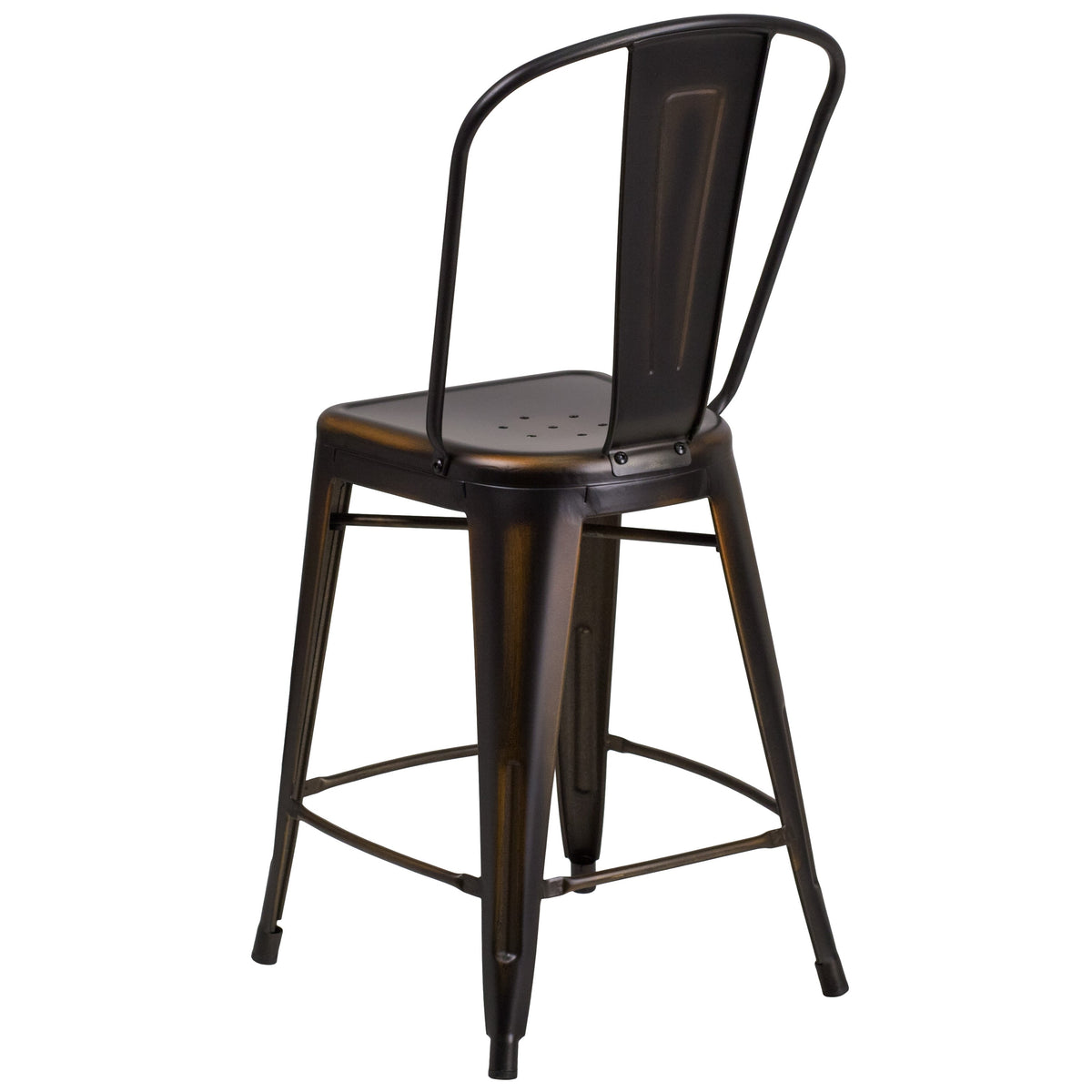 Copper |#| 24inch High Distressed Copper Metal Indoor-Outdoor Counter Height Stool with Back