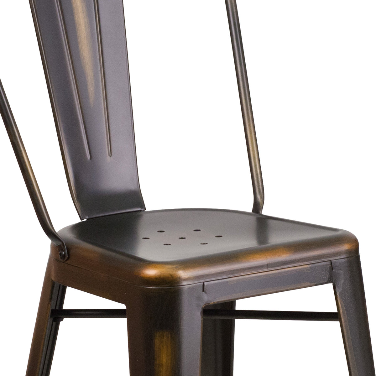 Copper |#| 24inch High Distressed Copper Metal Indoor-Outdoor Counter Height Stool with Back