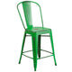 Green |#| 24inch High Distressed Green Metal Indoor-Outdoor Counter Height Stool with Back