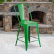 Green |#| 24inch High Distressed Green Metal Indoor-Outdoor Counter Height Stool with Back