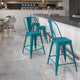 Kelly Blue-Teal |#| 24inch High Distressed Blue-Teal Metal Indoor-Outdoor Counter Height Stool w/ Back