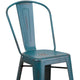 Kelly Blue-Teal |#| 24inch High Distressed Blue-Teal Metal Indoor-Outdoor Counter Height Stool w/ Back