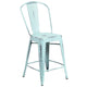 Green-Blue |#| 24inch High Distressed Green-Blue Metal Indoor-Outdoor Counter Height Stool w/Back