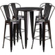 Black-Antique Gold |#| 30inch Round Black-Gold Metal Indoor-Outdoor Bar Table Set with 4 Cafe Stools