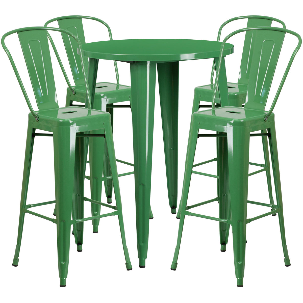 Green |#| 30inch Round Green Metal Indoor-Outdoor Bar Table Set with 4 Cafe Stools