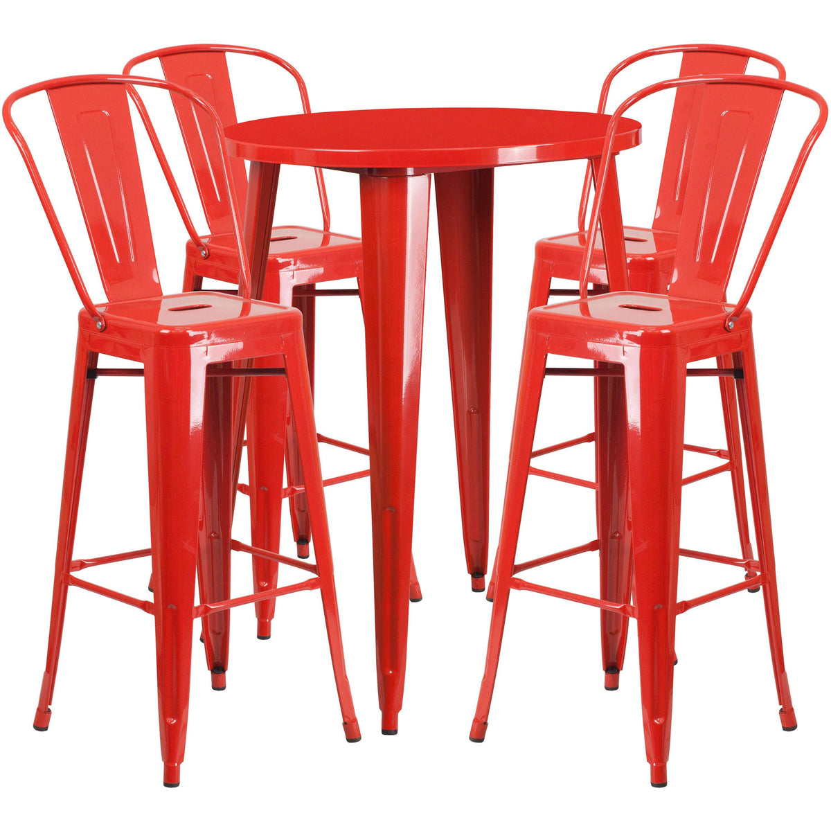 Red |#| 30inch Round Red Metal Indoor-Outdoor Bar Table Set with 4 Cafe Stools