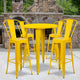 Yellow |#| 30inch Round Yellow Metal Indoor-Outdoor Bar Table Set with 4 Cafe Stools