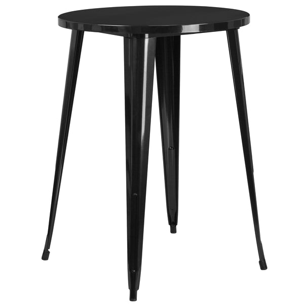 Black |#| 30inch Round Black Metal Indoor-Outdoor Bar Table Set with 4 Cafe Stools