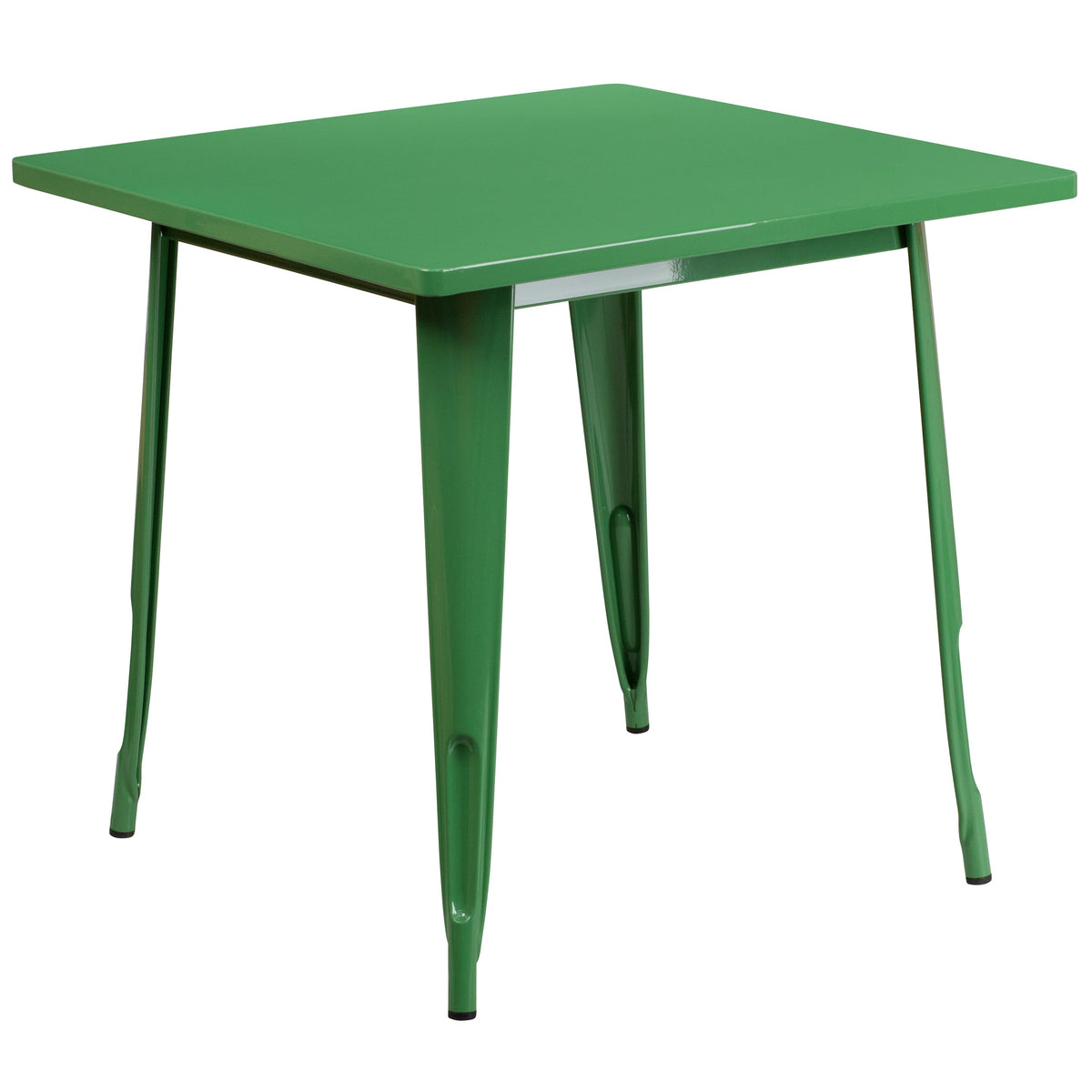 Green |#| 31.5inch Square Green Metal Indoor-Outdoor Table Set with 4 Arm Chairs