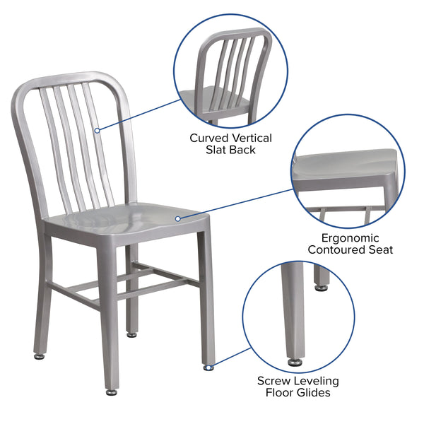 Silver |#| Silver Metal Indoor-Outdoor Chair - Kitchen Chair - Restaurant Seating