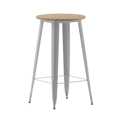 Declan Commercial Indoor/Outdoor Bar Top Table, 23.75" Round All Weather Poly Resin Top with Steel base - View 1