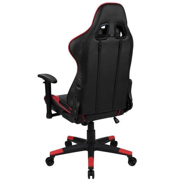 Red |#| Black/Red Reclining Gaming Chair with Footrest & Black Desk with Monitor Stand