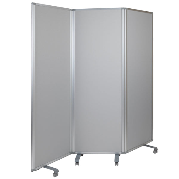 White/Gray |#| Mobile Whiteboard/Cloth 3 Section Partition with Locking Casters, 72inchH x 24inchW