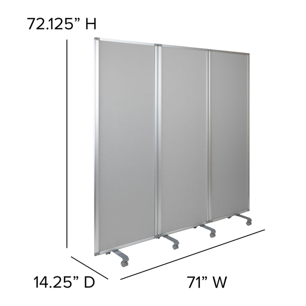 White/Gray |#| Mobile Whiteboard/Cloth 3 Section Partition with Locking Casters, 72inchH x 24inchW