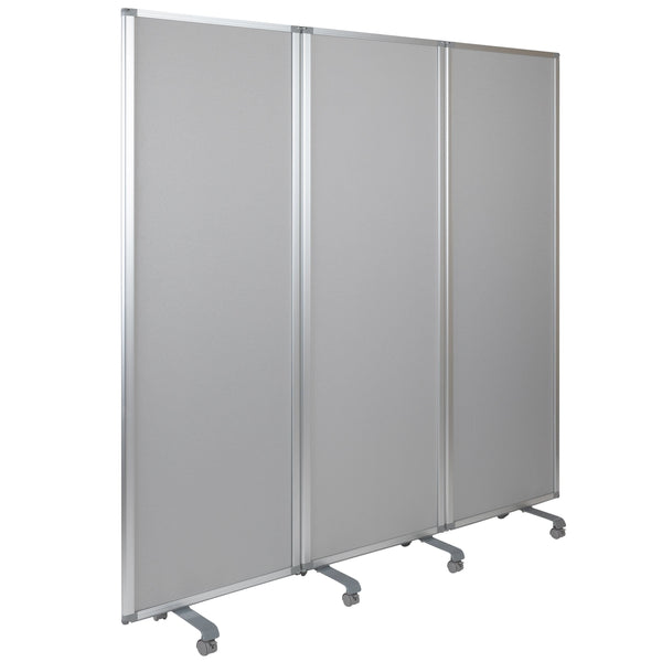 White/Gray |#| Mobile Whiteboard/Cloth 3 Section Partition with Locking Casters, 72inchH x 24inchW