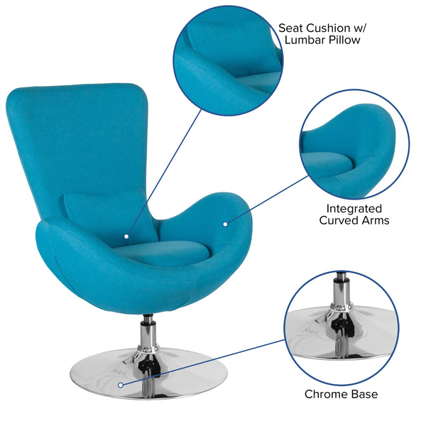 Aqua Fabric |#| Aqua Fabric Swivel Side Reception Chair with Bowed Seat - Guest Seating