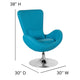 Aqua Fabric |#| Aqua Fabric Swivel Side Reception Chair with Bowed Seat - Guest Seating