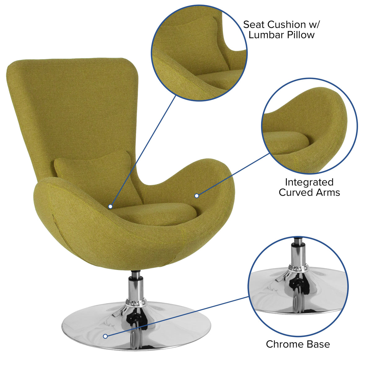 Green Fabric |#| Green Fabric Side Reception Chair with Bowed Seat - Guest Seating