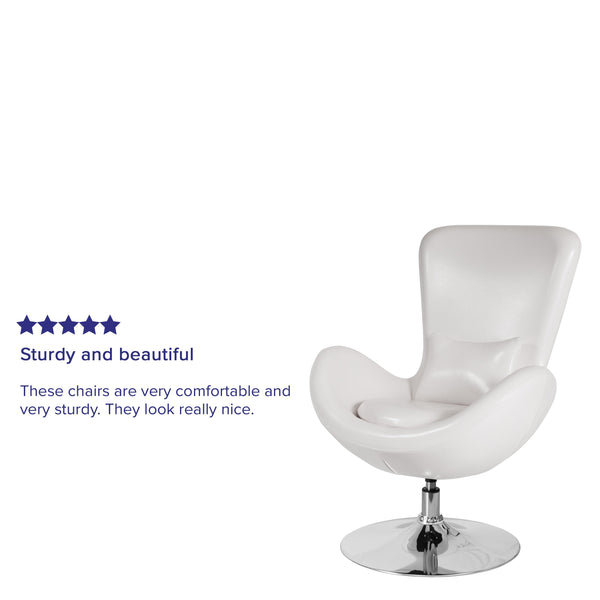 White LeatherSoft |#| White LeatherSoft Side Reception Chair with Bowed Seat - Living Room Furniture