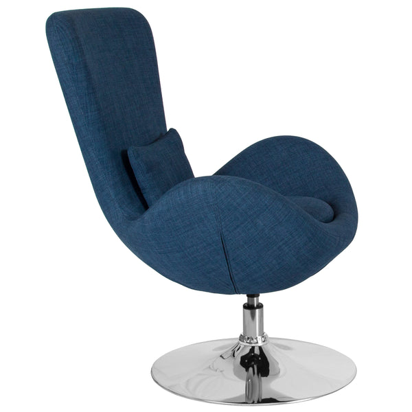 Blue Fabric |#| Blue Fabric Swivel Side Reception Chair with Bowed Seat - Guest Seating