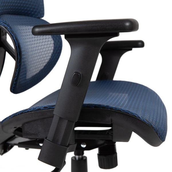 Blue |#| Ergonomic Blue Mesh Office Chair-Synchro-Tilt, Headrest, Adjustable Pivot Arms