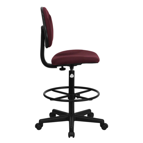 Burgundy |#| Burgundy Fabric Drafting Chair (Cylinders: 22.5inch-27inchH or 26inch-30.5inchH)