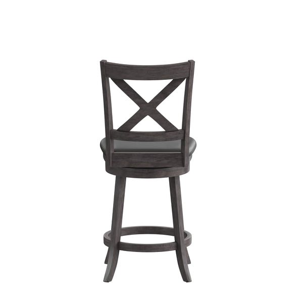 Black Vinyl/Gray Wash Walnut Frame |#| Commercial Wooden Swivel Counter Stools - Gray Wash Walnut/Black LeatherSoft