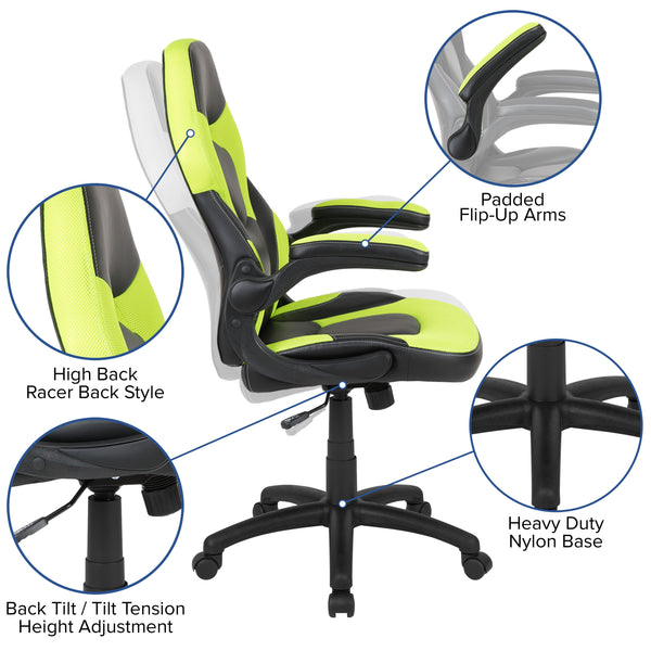 Green |#| Black/Green Gaming Desk Bundle - Cup/Headphone Holders, Wire Management