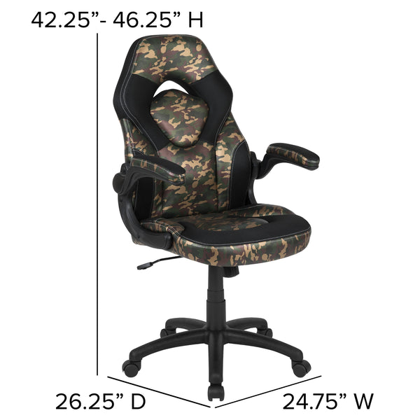 Camouflage |#| Black/Camo Gaming Desk Bundle - Cup/Headphone Holders, Wire Management