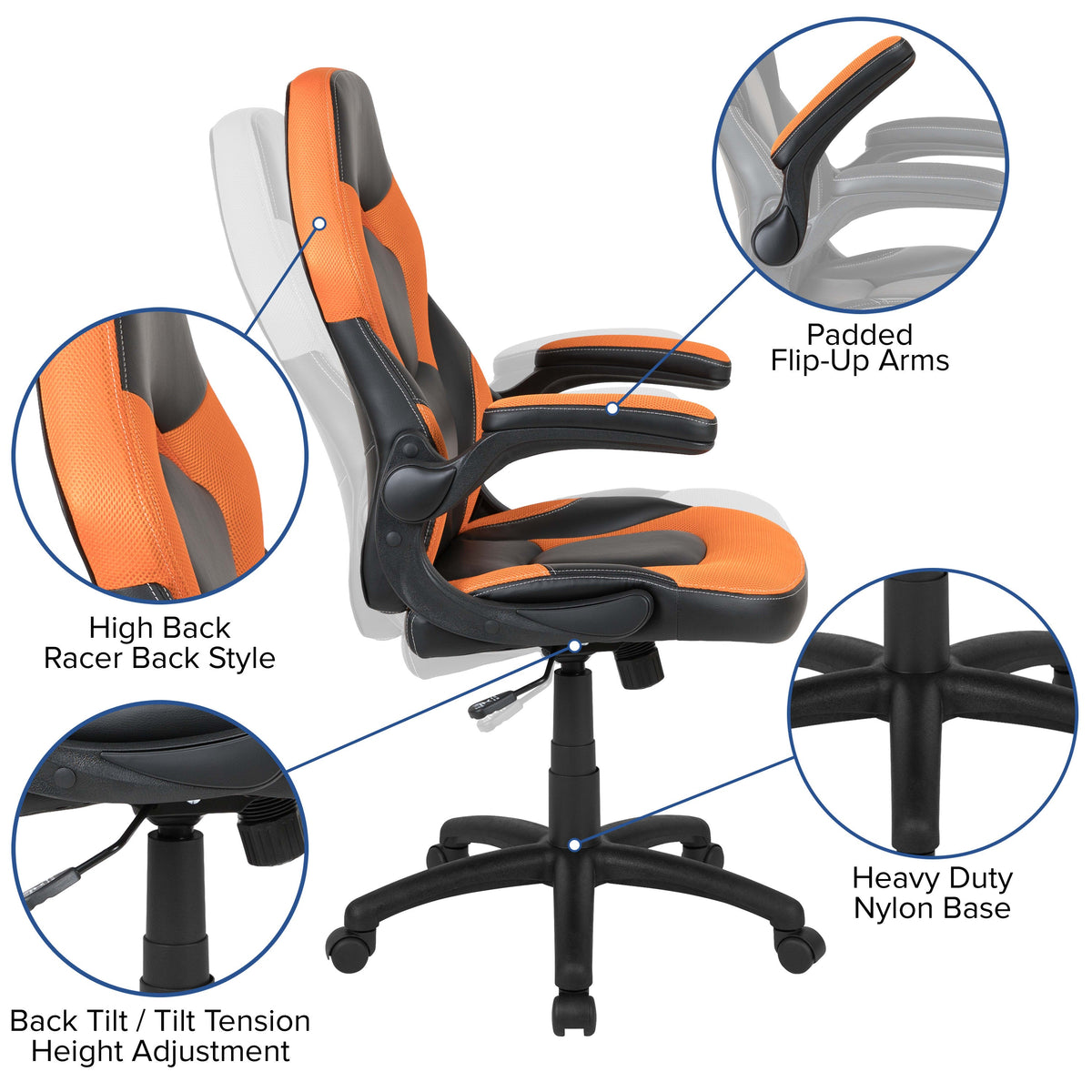 Orange |#| Black/Orange Gaming Desk Bundle - Cup/Headphone Holder, Wire Management