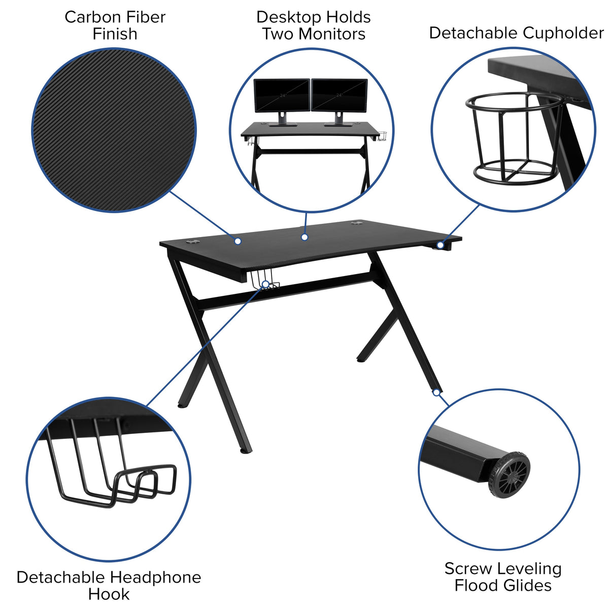 Orange |#| Black/Orange Gaming Desk Bundle - Cup/Headphone Holder, Wire Management