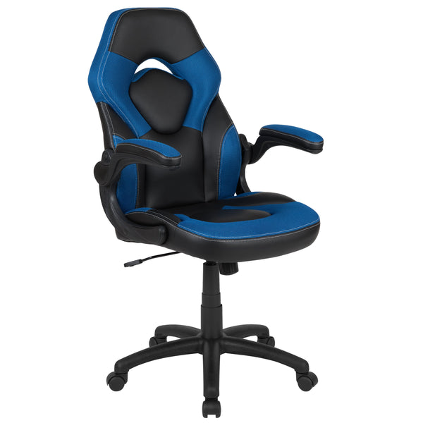 Blue |#| Black/Blue Gaming Desk Bundle - Cup/Headphone Holders, Wire Management