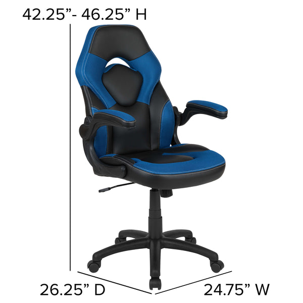 Blue |#| Black/Blue Gaming Desk Bundle - Cup & Headphone Holders/Mouse Pad Top