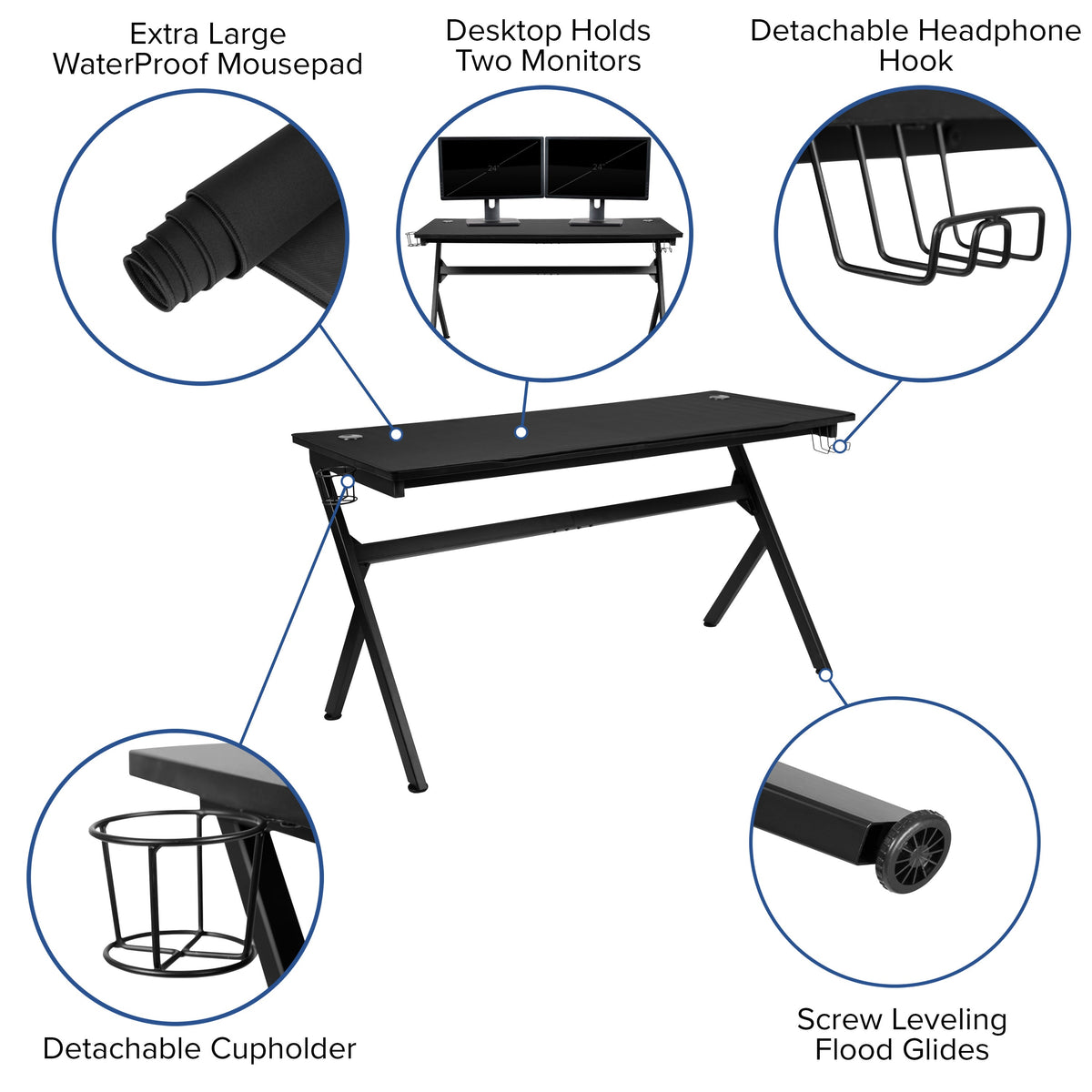 Camouflage |#| Black/Camo Gaming Desk Bundle - Cup & Headphone Holders/Mouse Pad Top