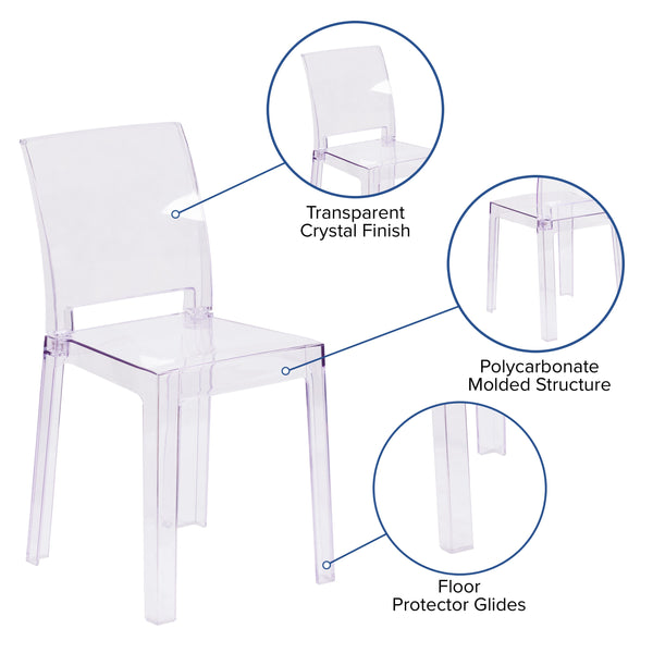 Ghost Chair with Square Back in Transparent Crystal - Wedding Chairs