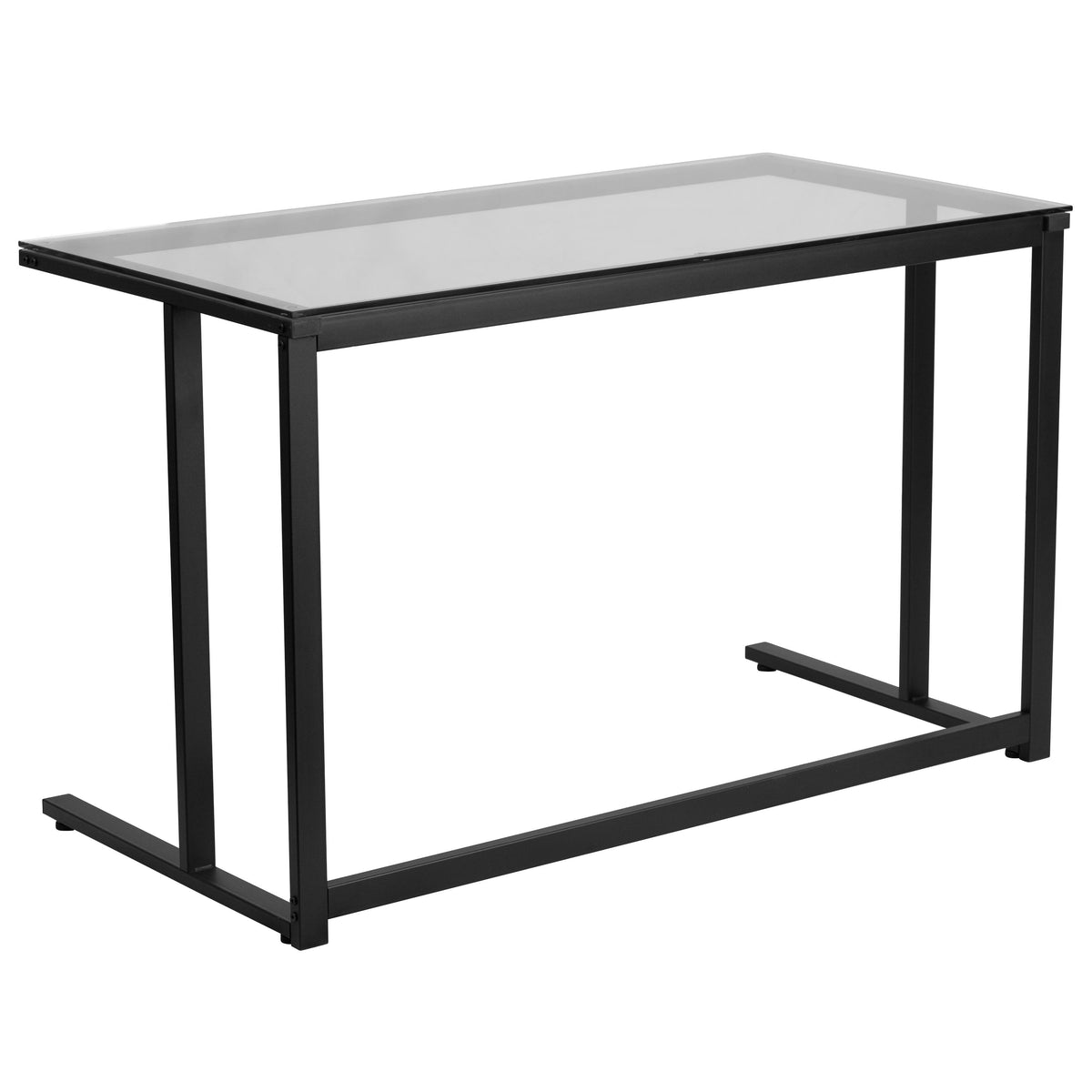 Glass Top Desk with Black Pedestal Metal Frame - Home Office Furniture