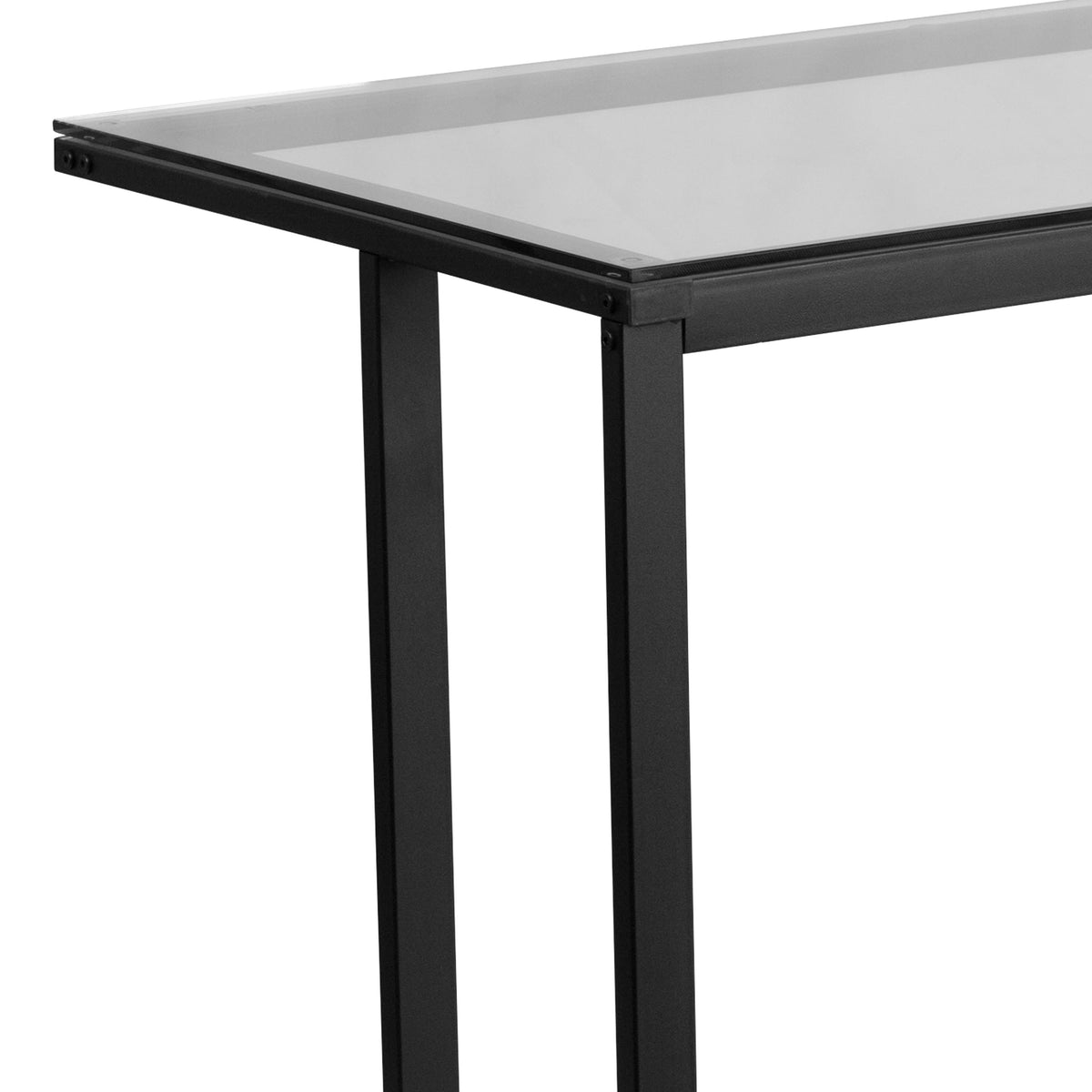 Glass Top Desk with Black Pedestal Metal Frame - Home Office Furniture