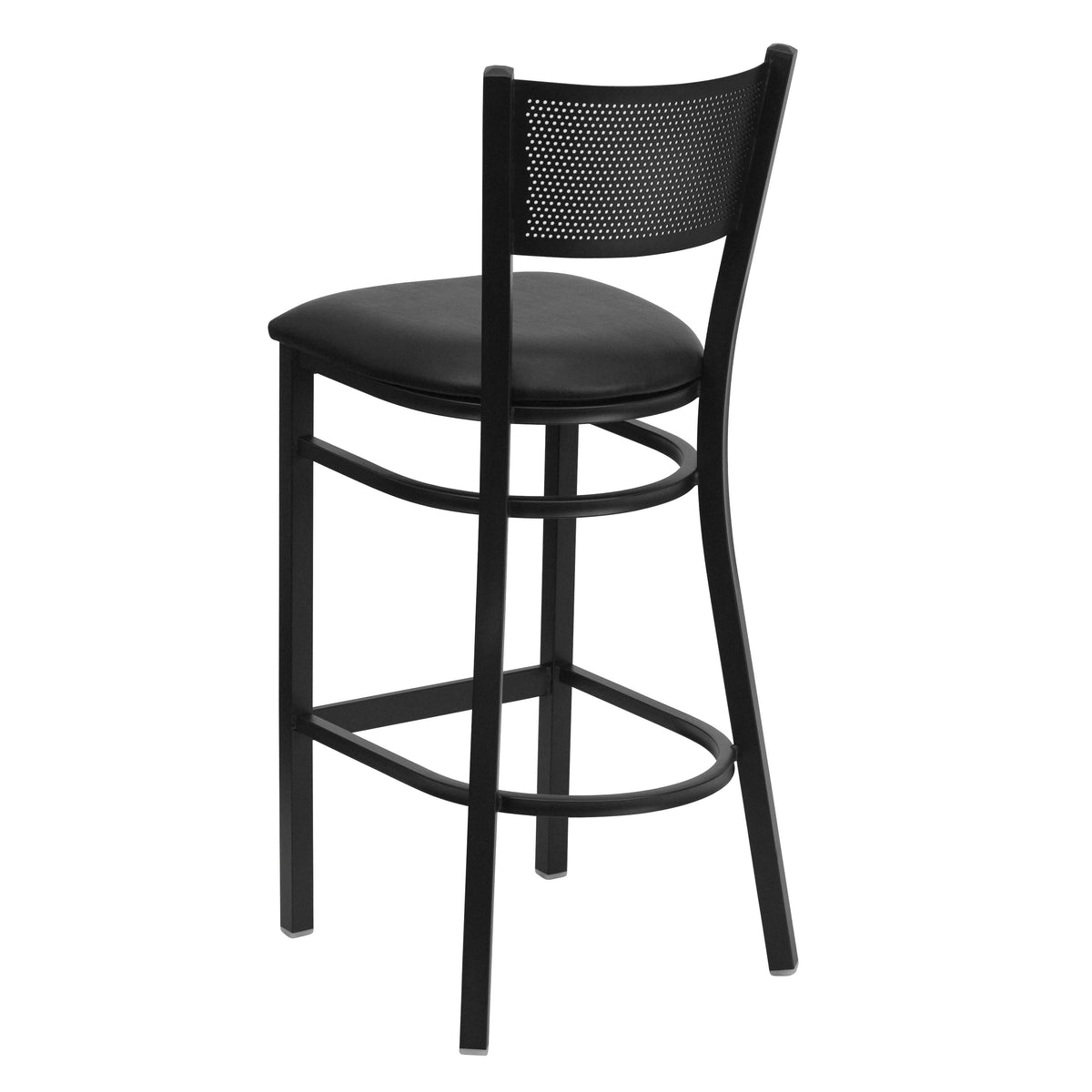 Black Vinyl Seat/Black Metal Frame |#| Black Grid Back Metal Restaurant Barstool with Black Vinyl Upholstered Seat