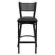 Black Vinyl Seat/Black Metal Frame |#| Black Grid Back Metal Restaurant Barstool with Black Vinyl Upholstered Seat