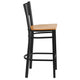 Natural Wood Seat/Black Metal Frame |#| Black Grid Back Metal Restaurant Barstool with Natural Wood Seat